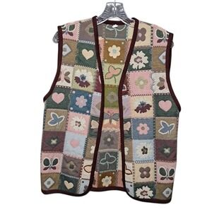 Vintage Dutch Tapestry Patchwork Cottagecore Vest Medium Art To Wear Open Hearts